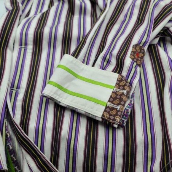 Robert Graham X Collection Multicolor Striped Shirt XL Tailored Fit Flip Cuffs - Picture 6 of 11